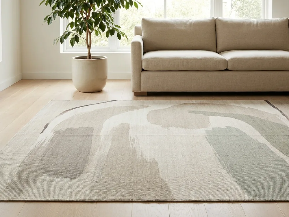 Contemporary handwoven flatweave rug in a modern living room